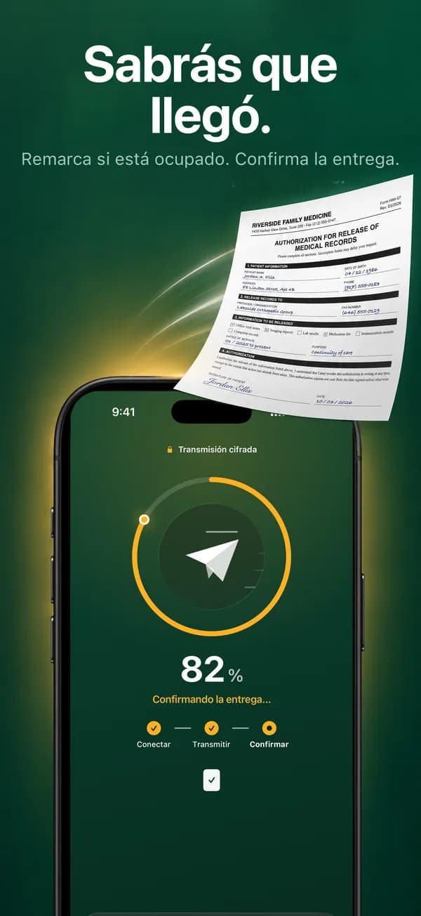FaxJet enviando un fax, al 80 por ciento y confirmando la entrega
