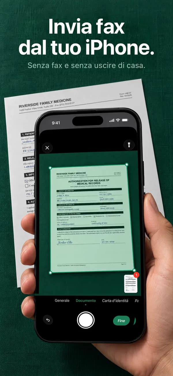 La fotocamera di FaxJet che individua i bordi di un modulo cartaceo su una scrivania