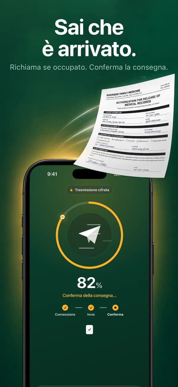 FaxJet che invia un fax, all’80 percento, e conferma la consegna