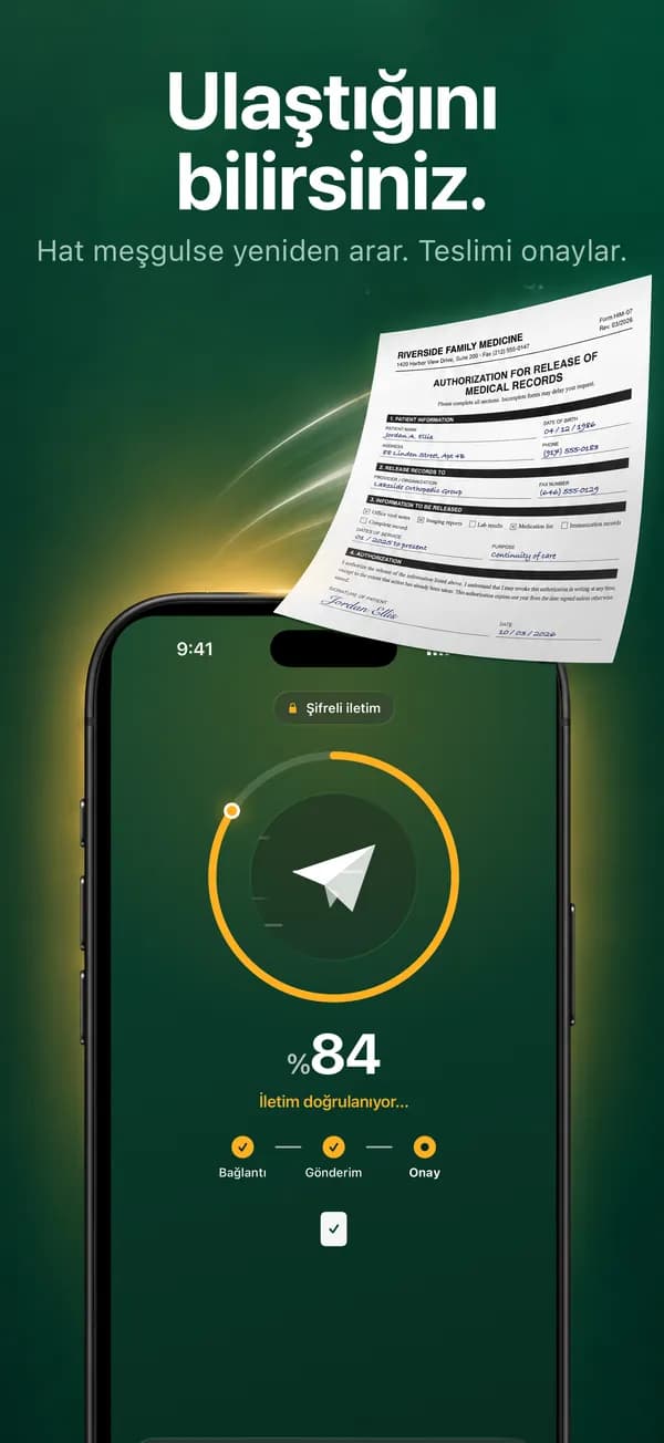 FaxJet bir faks gönderiyor, yüzde 80 tamamlandı ve iletimi onaylıyor