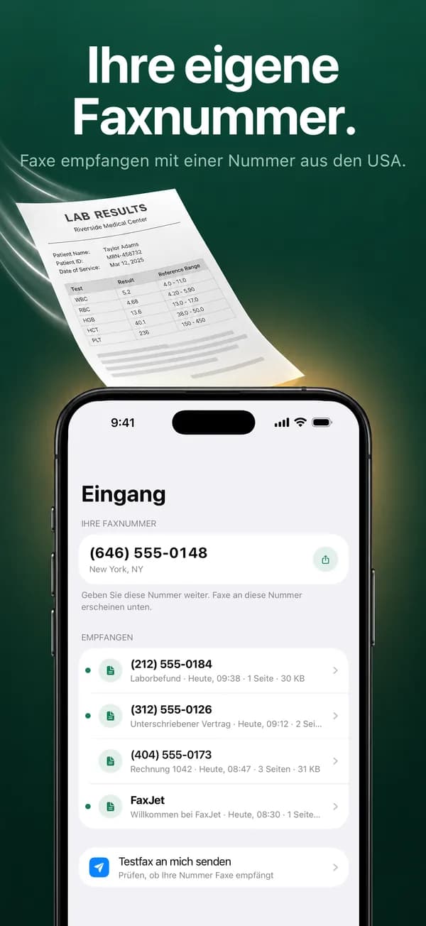 Der FaxJet-Eingang mit einer eigenen Faxnummer
